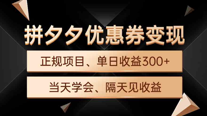 （9749期）拼夕夕优惠券变现，单日收益300+，手机电脑都可操作-搞钱情报局