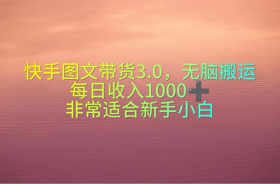 （10252期）快手图文带货3.0，无脑搬运，每日收入1000＋，非常适合新手小白-搞钱情报局