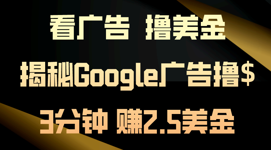 （10912期）看广告，撸美金！3分钟赚2.5美金！日入200美金不是梦！揭秘Google广告…-搞钱情报局